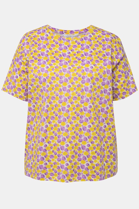 T-Shirt, oversized, Flower Print, Rundhals, Halbarm