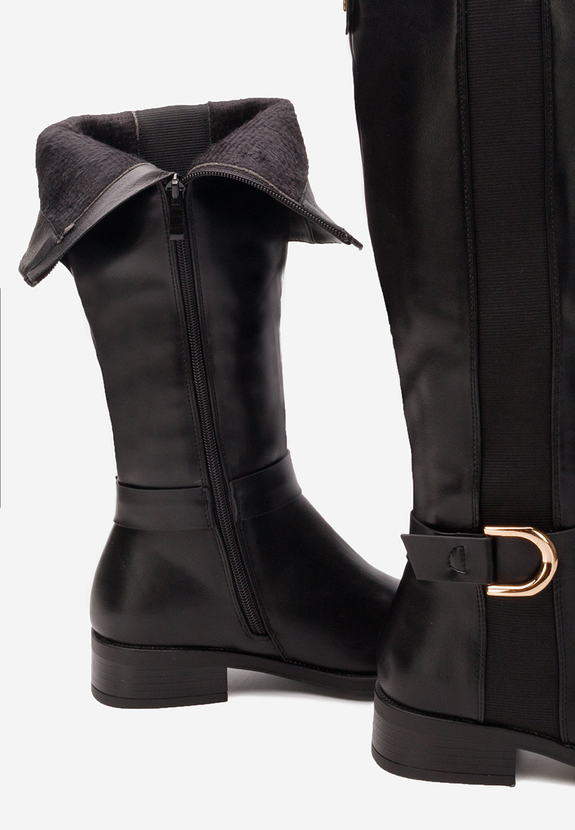 Bottes hautes femme plates noires Hiedi