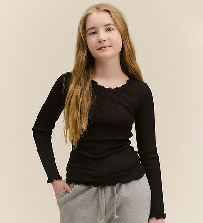 Rosemunde Bluse - Rib - Weiß - Schwarz m. Spitze