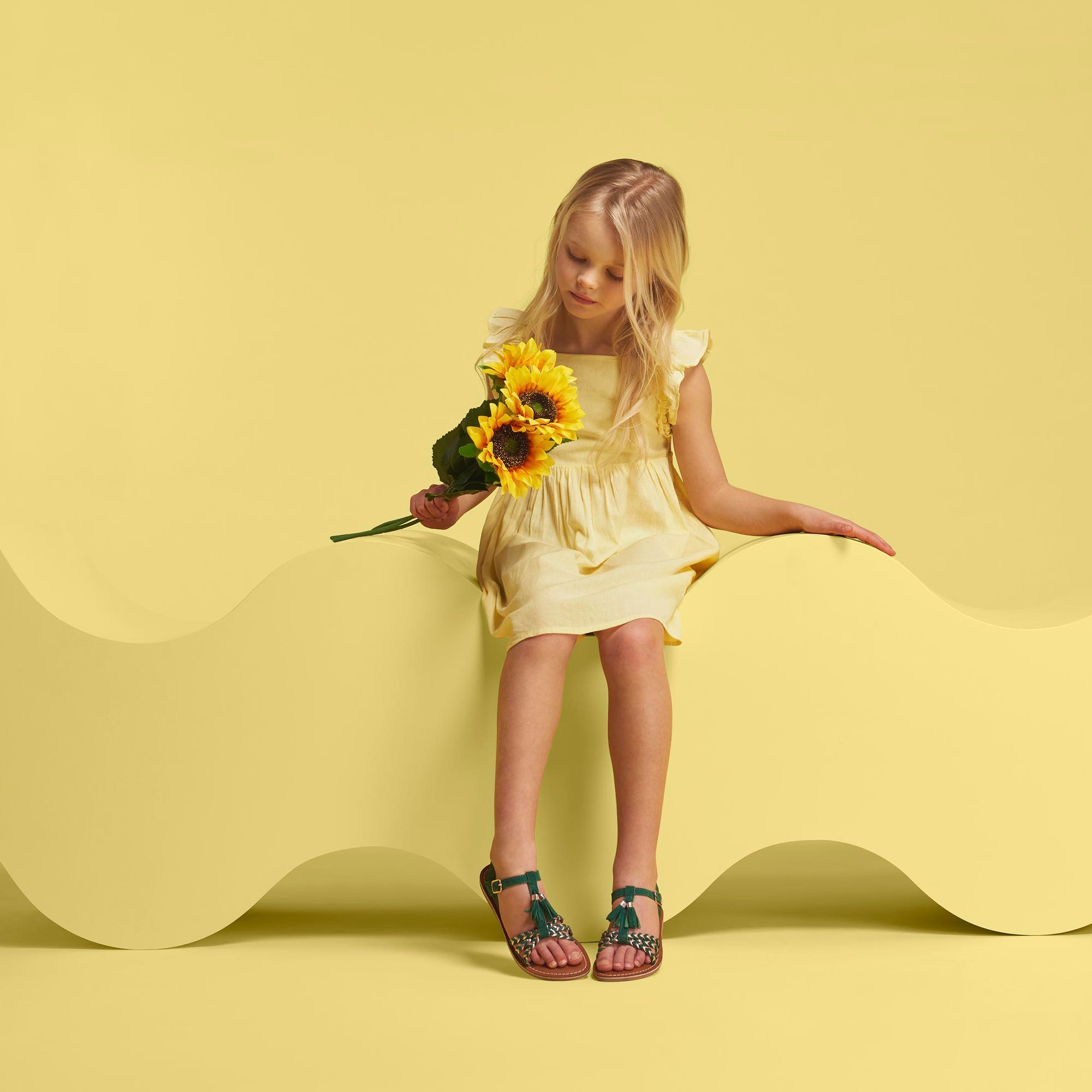 Nu-pieds Fille en cuir vert
