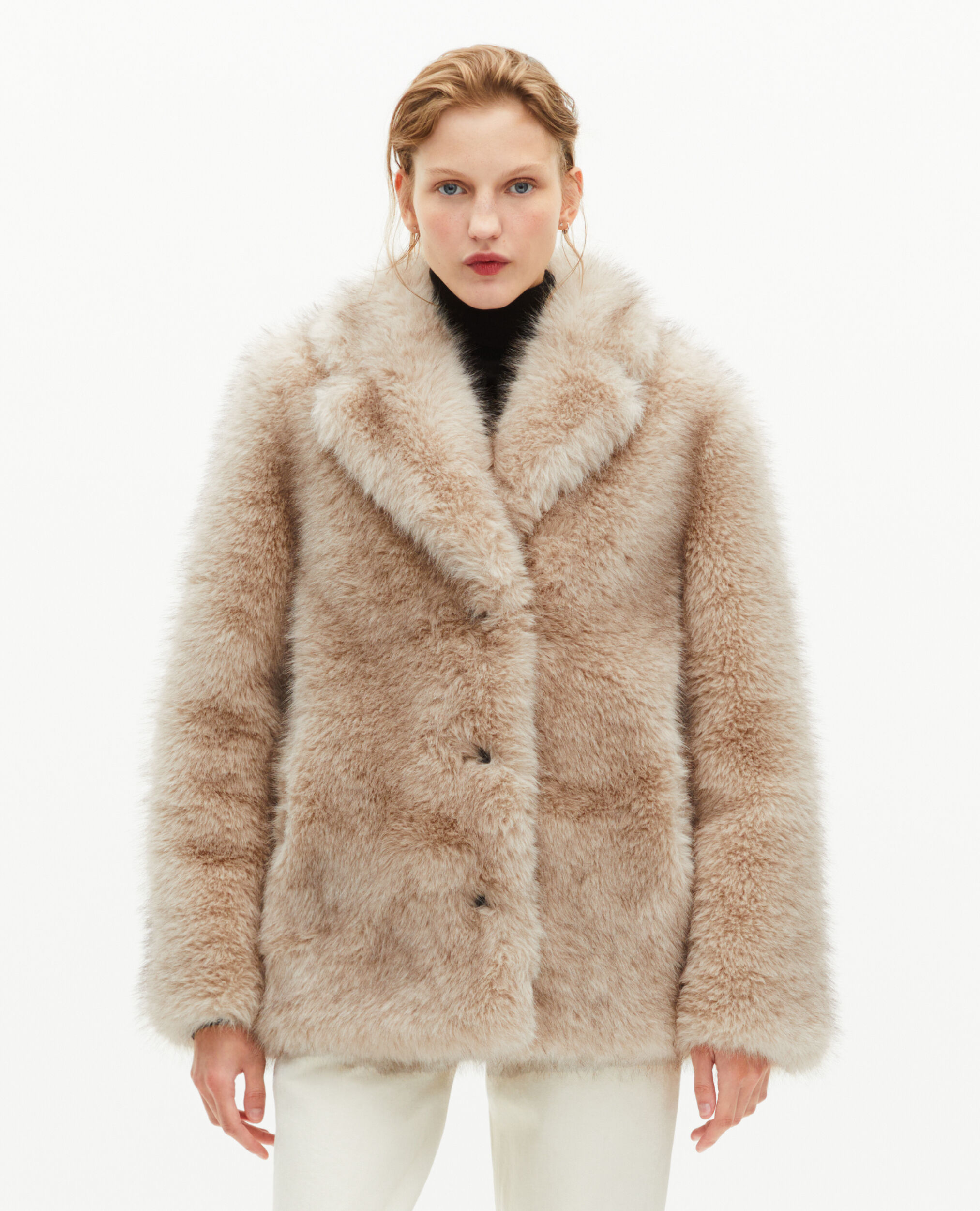 Manteau effet fourrure beige