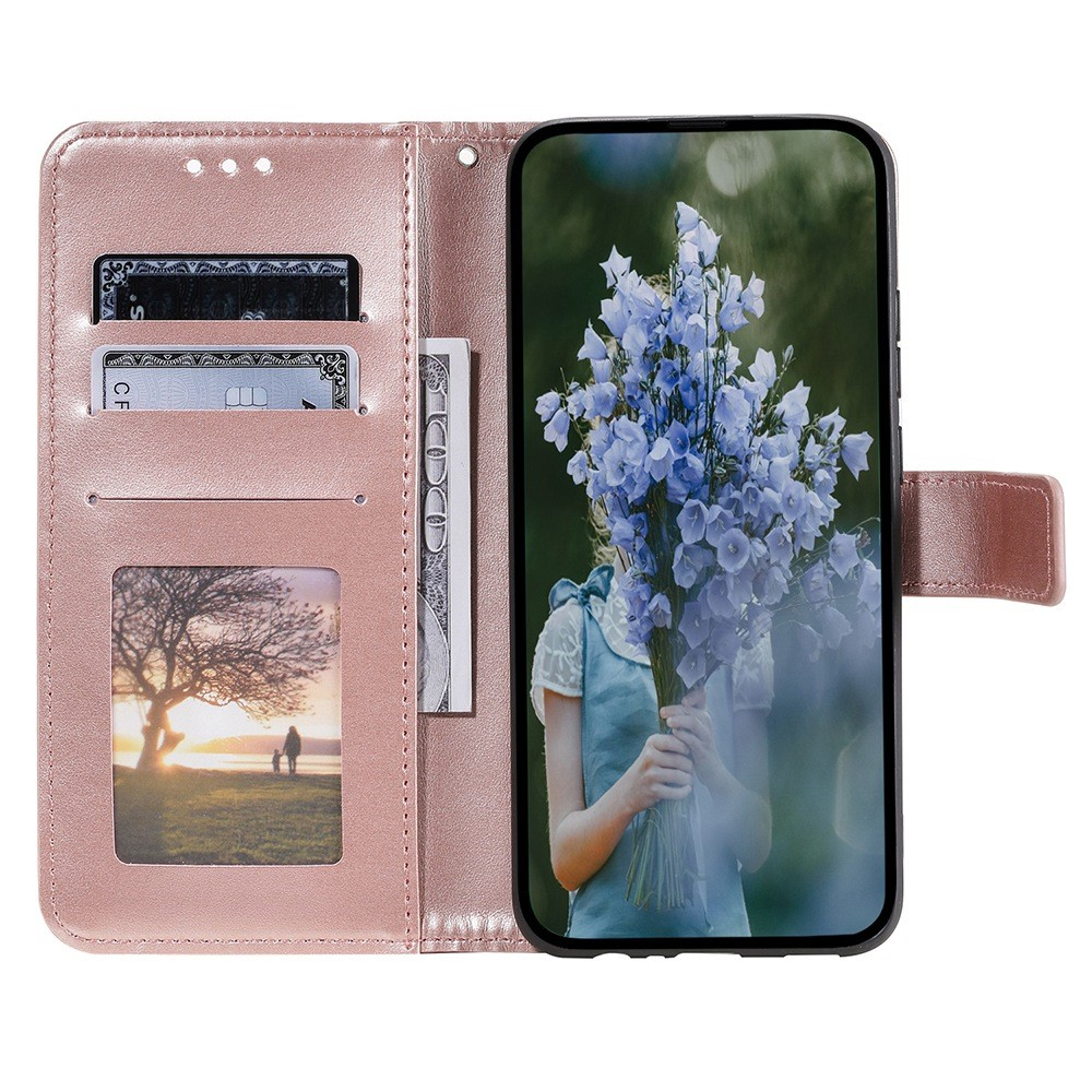 iPhone 15 Pro Max Leder Tasche Wallet - Mandala Flowers Imprint - Roségold