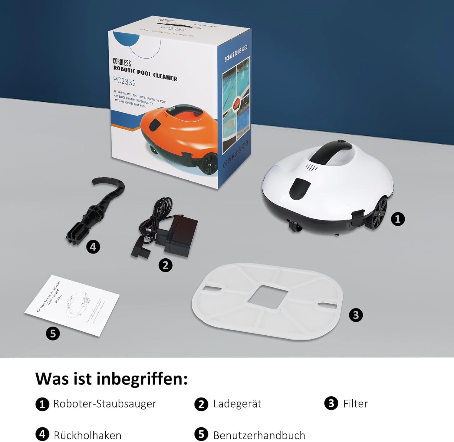 COOLWEST Poolroboter Akku, 130 Minuten Reinigungszeit, Pool Roboter Kabellos, Automatische Poolreiniger mit Selbsteinparkfunktion, Pool Saugroboter für Rundpool und Aufstellpool