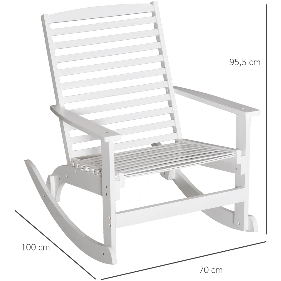 Outsunny Garten Schaukelstuhl aus Bambus weiß
