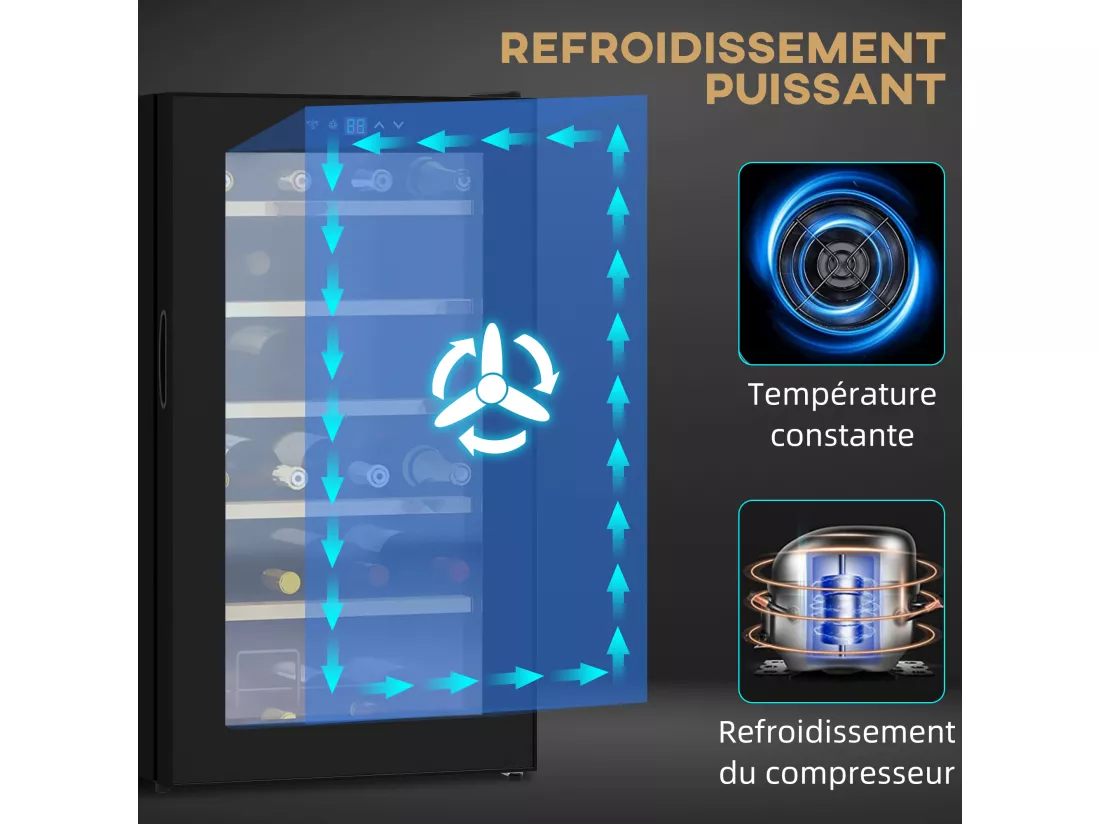 Cave à vin thermoélectrique 24 bouteilles panneau tactile écran LCD éclairage intérieur LED température réglable 5-20°C noir