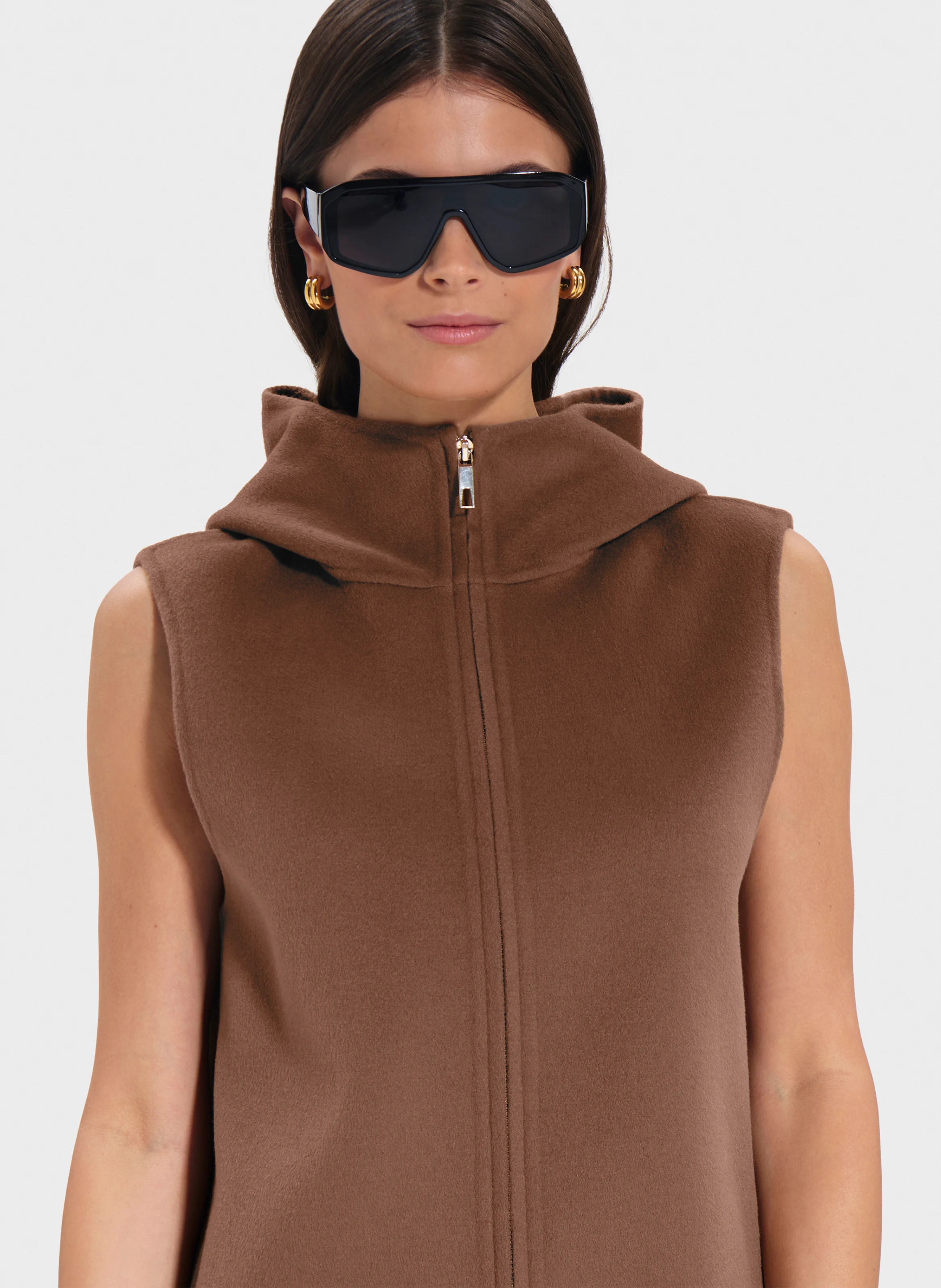 GELIA - Gilet sans manches à capuche en laine mélangée | Beige