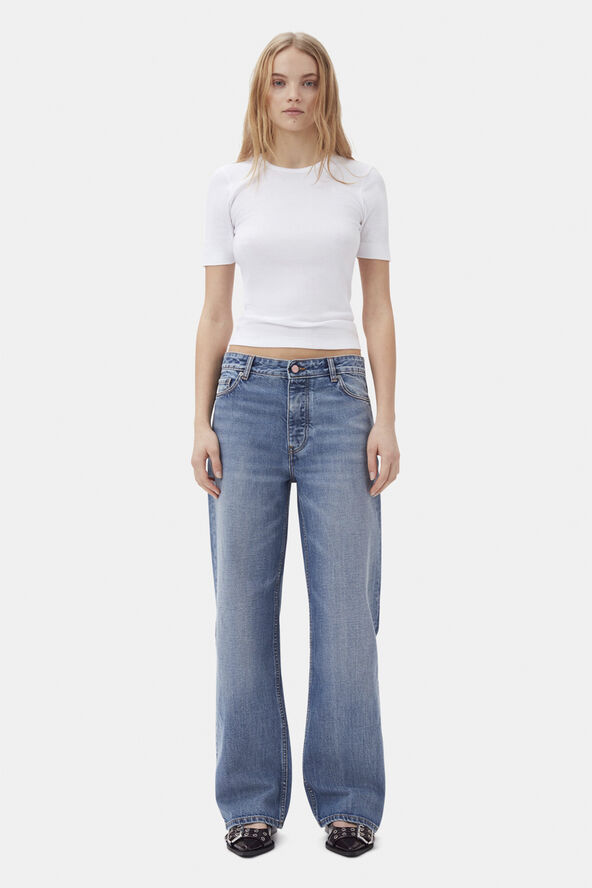 Ganni Soft Cotton Rib Short Sleeve T-Shir Bright white