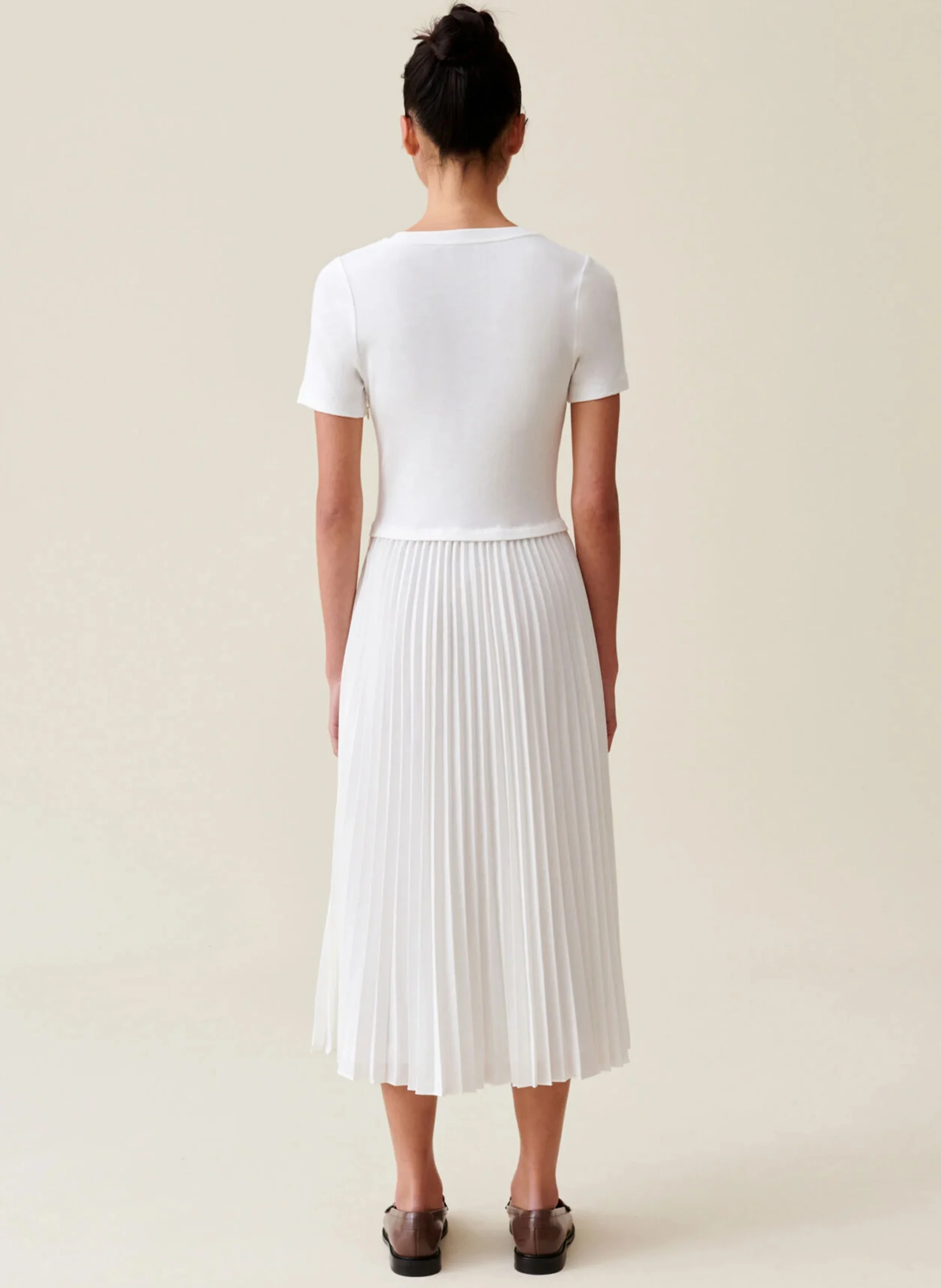 Robe longue évasée à col rond | Blanc