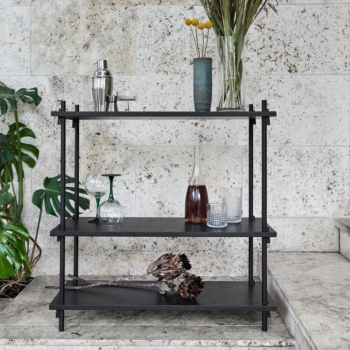 Moebe - Shelving System Low Double, Eiche geölt / warm grey