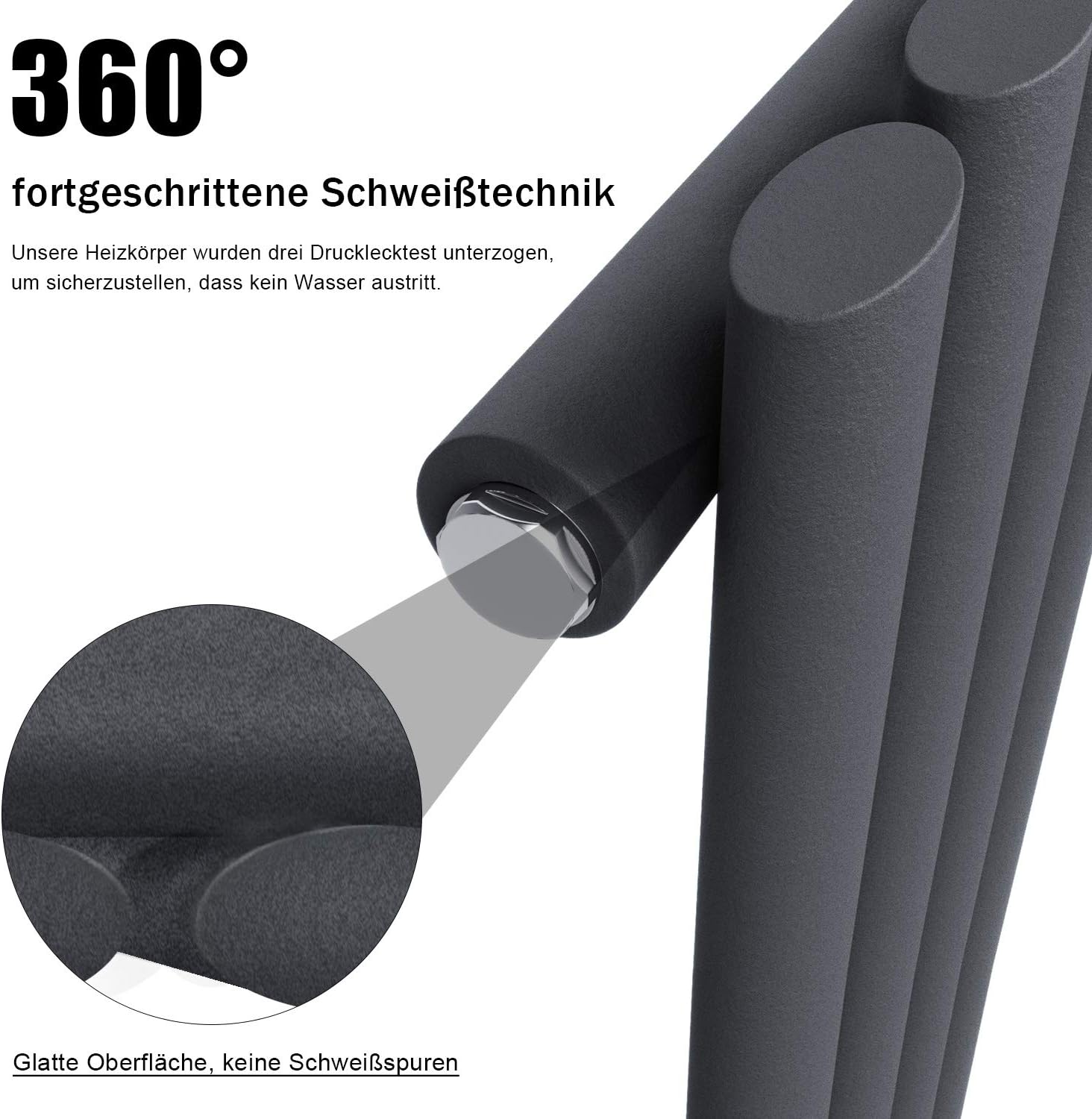 ELEGANT Design Röhren Heizkörper 1800x236mm Anthrazit Oval Paneelheizkörper Vertikal Mittelanschluss Einlagig