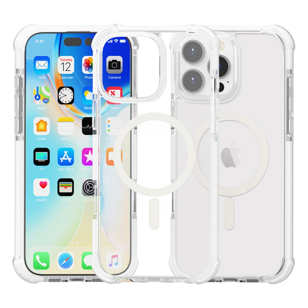 iPhone 16 Pro Max MagSafe Hybrid Hülle TPU Bumper Acryl Rückseite Air Cushion Fallschutz - Weiss / Transparent