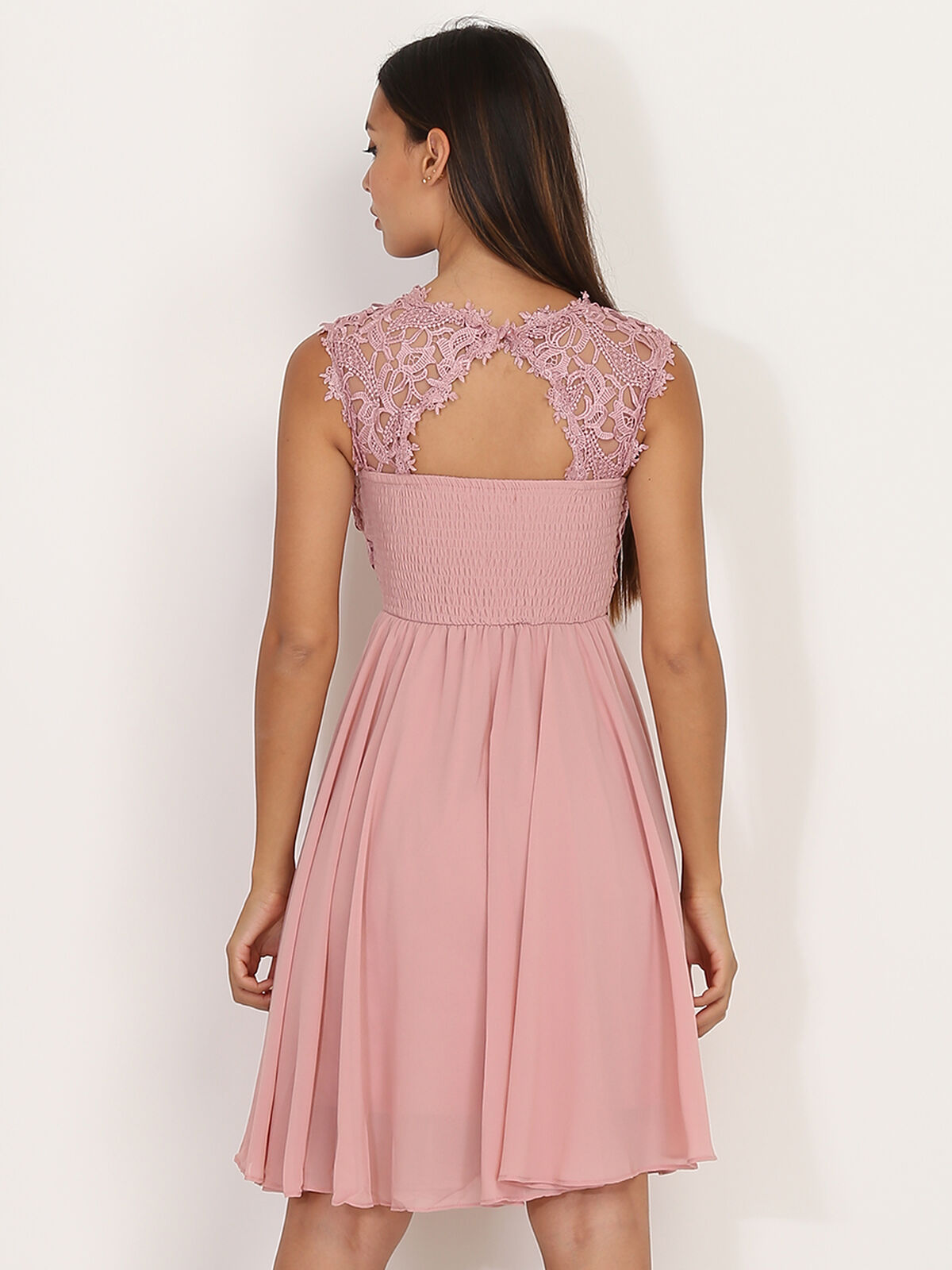 Robe avec dentelle- Vieux rose