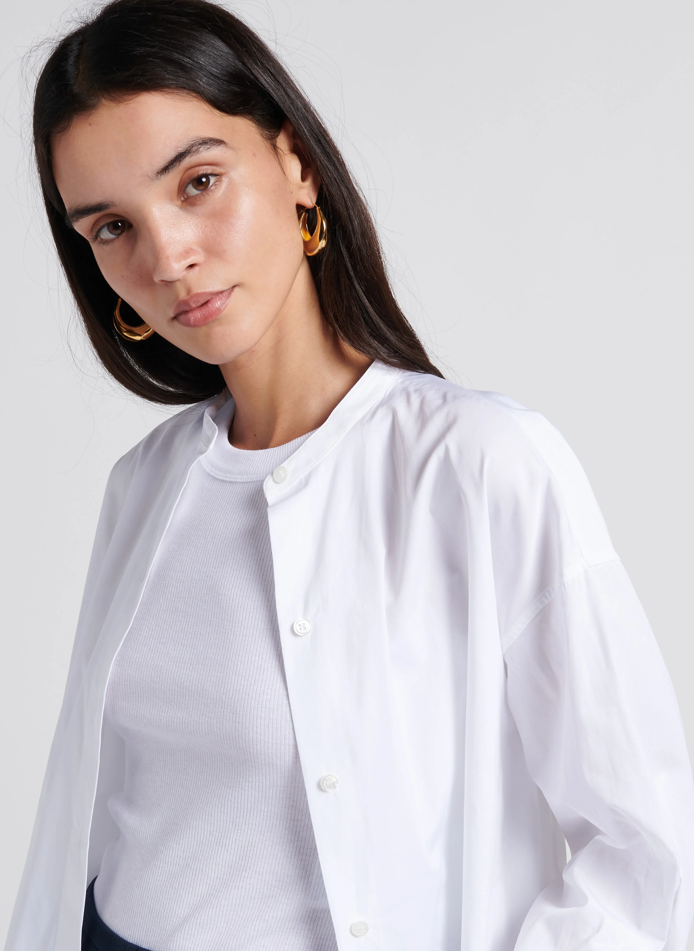 Chemise ample col mao en coton | Blanc