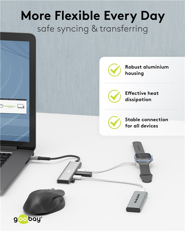 Slim 4-Port USB-C Multiport Adapter HUB 4x USB-C 3.2 / 5 Gbit/s (76564) - Hellgrau