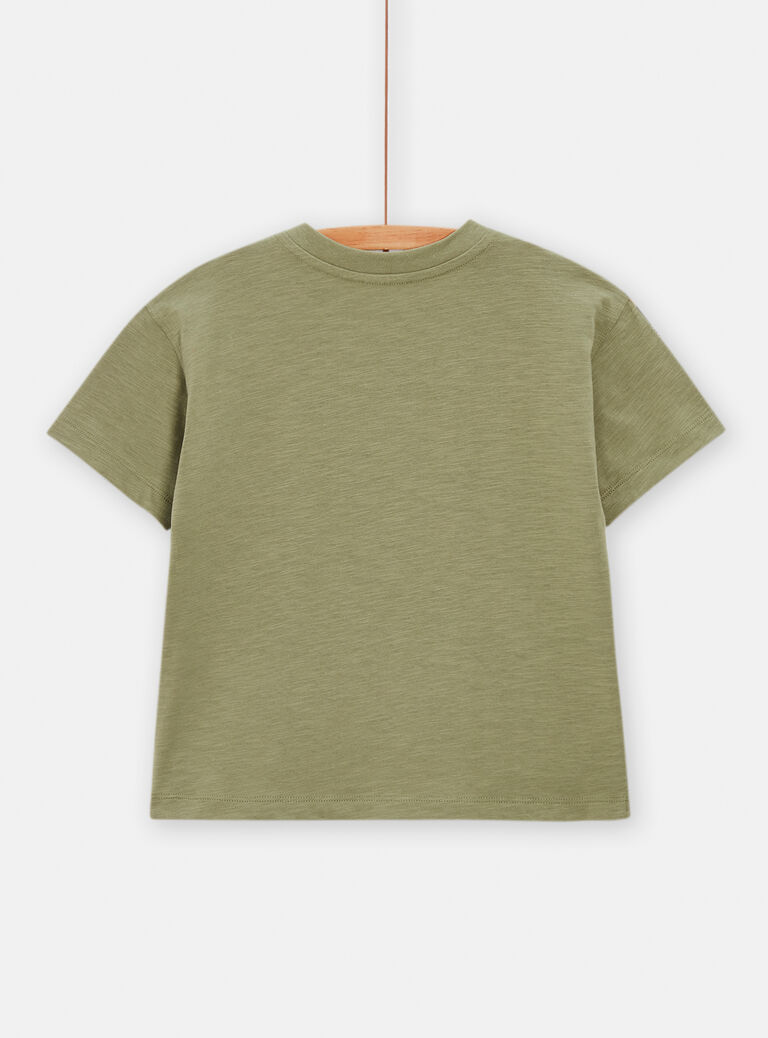 T-shirt vert kaki animation jungle pour garçon