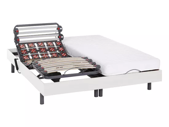 Lit électrique de relaxation lattes et plots + matelas accueil latex - 2 x 80 x 200 cm - Blanc - PANDORA II de YSMÉE