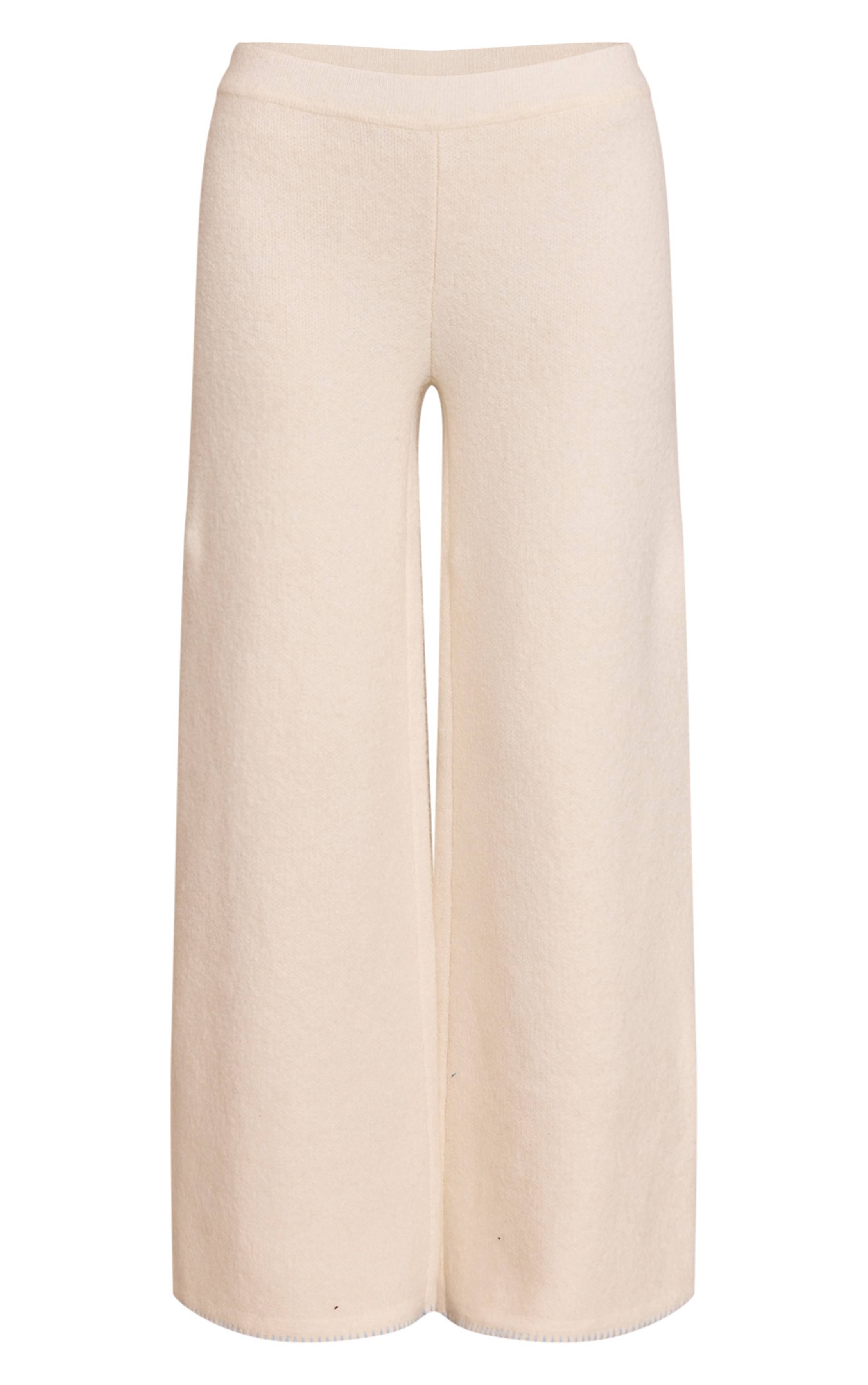 Crème Pantalon Large À Point De Feston