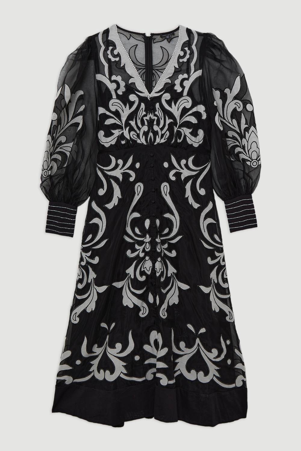KarenMillen Robe Maxi Tissée à Appliques en Organdie Boutonnée pour Grandes Tailles