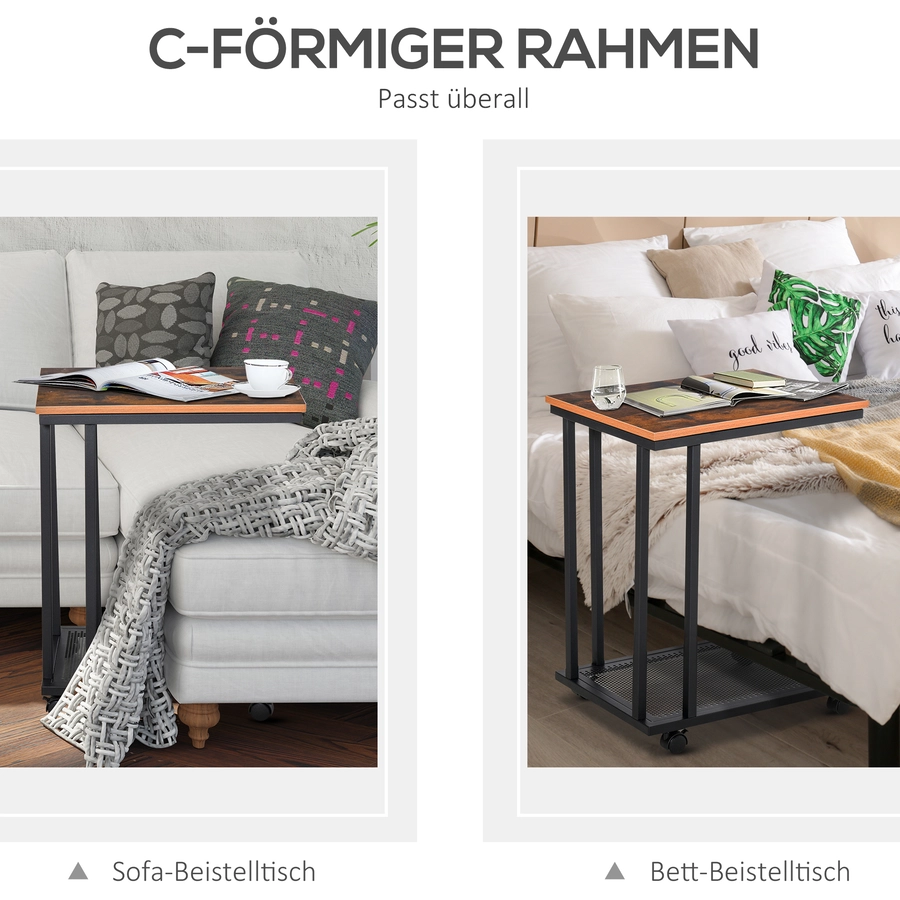 HOMCOM Rollbarer Beistelltisch in C-Form schwarz