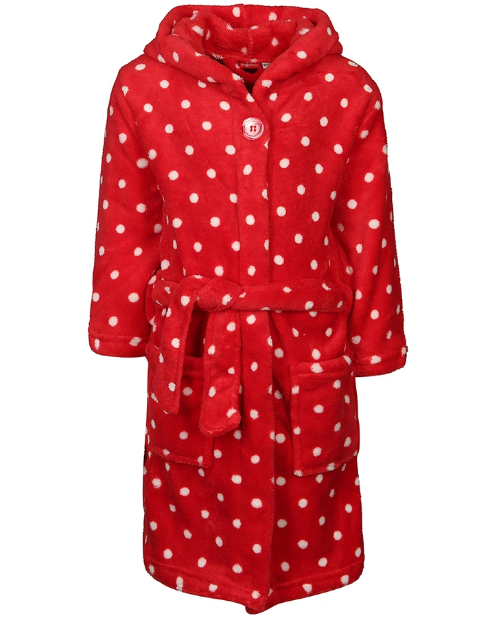 Fleece-Bademantel DOTS in rot
