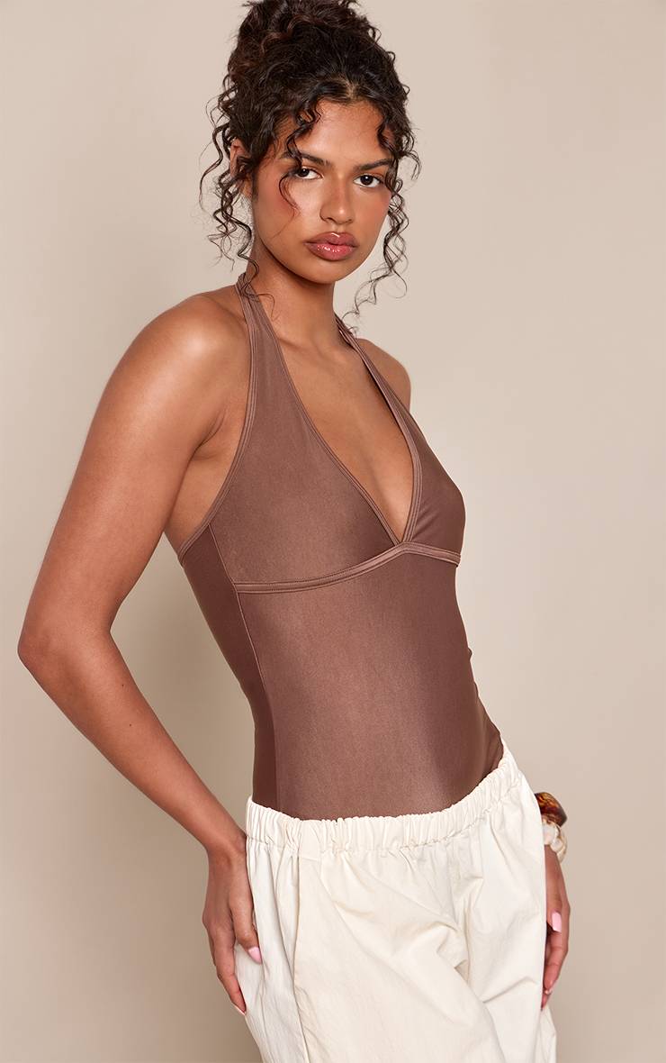 Chocolat Body Échancré Col Licou En Polyamide Espresso