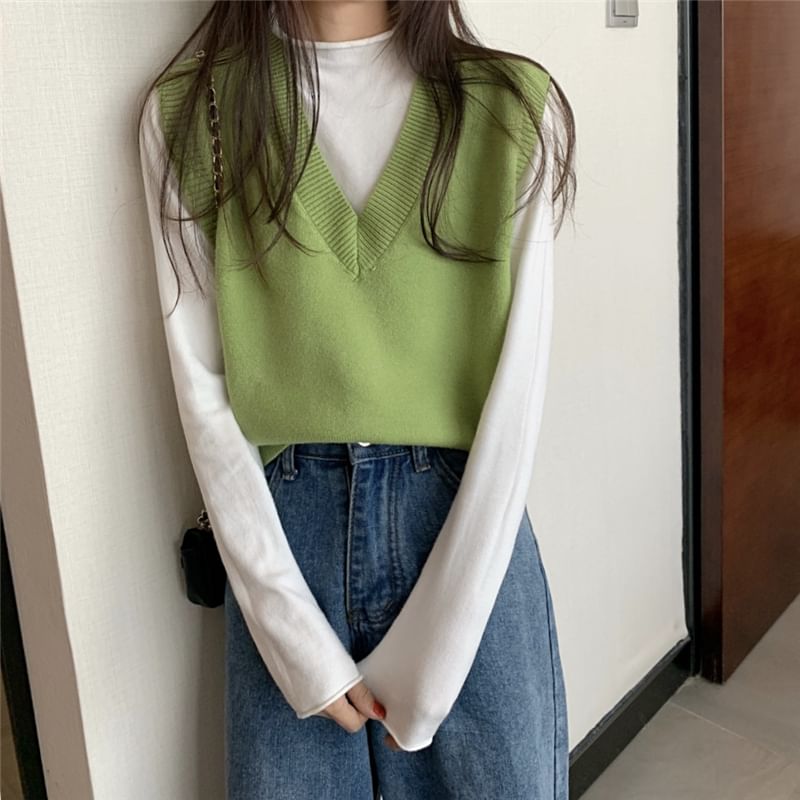 Kilopi - V-hals trui/top met lange mouwen en mock-neck