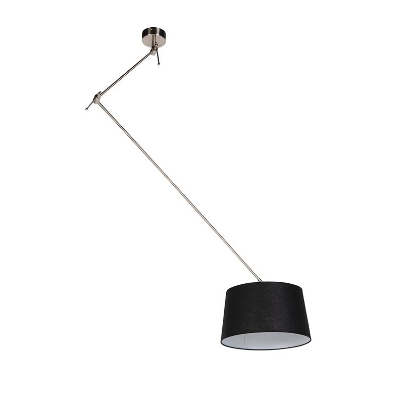 Hanglamp staal met linnen kap zwart 35 cm - Blitz