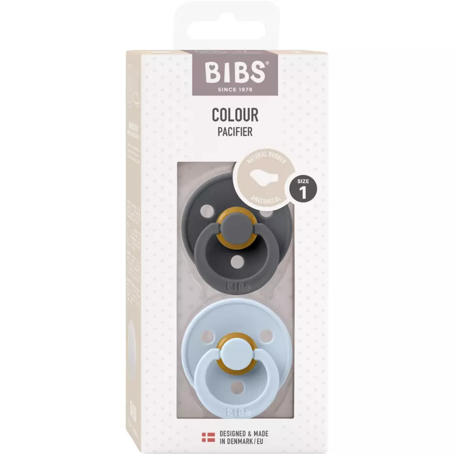 BIBS® Schnuller Colour Anatomischer Sauger Iron & Baby Blue 0-6 Monate, 2 Stk.
