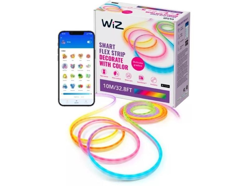 WiZ LED Stripe RGBIC 10 m LED-Streifen mit 16 Millionen Farben, dimmbarem Licht, intelligenter Lichtsteuerung über WLAN per Stimme/App