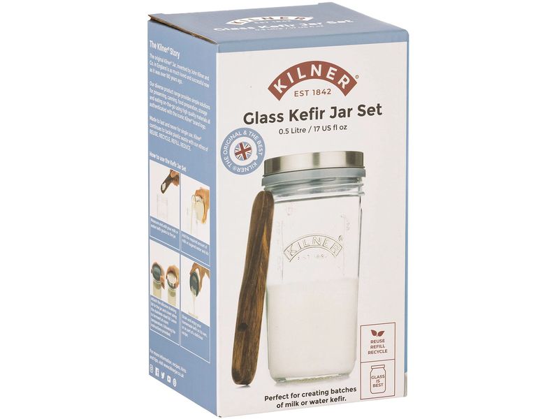 Kilner Kefir Fermenter Set 500 ml, 1 Stück Set zum Fermentieren inklusive Silikondeckel und Luftschloss
