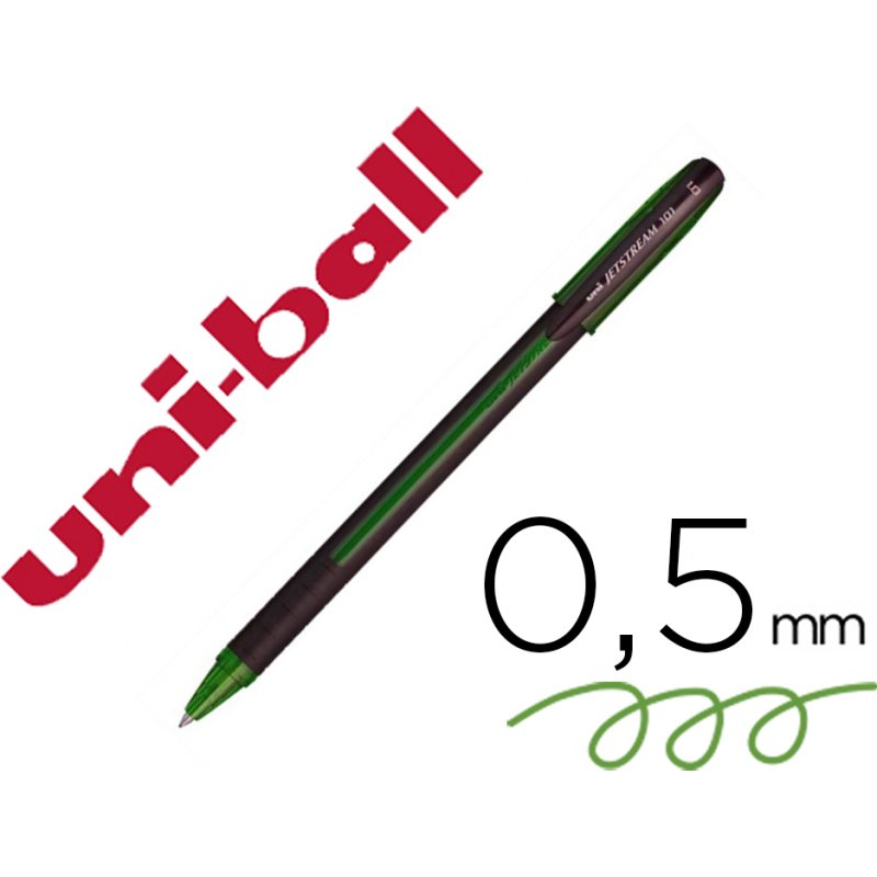 Stylo-bille uniball jetstream 101 pointe moyenne trait      0,5mm encre gel capuchon grip ergonomique coloris vert