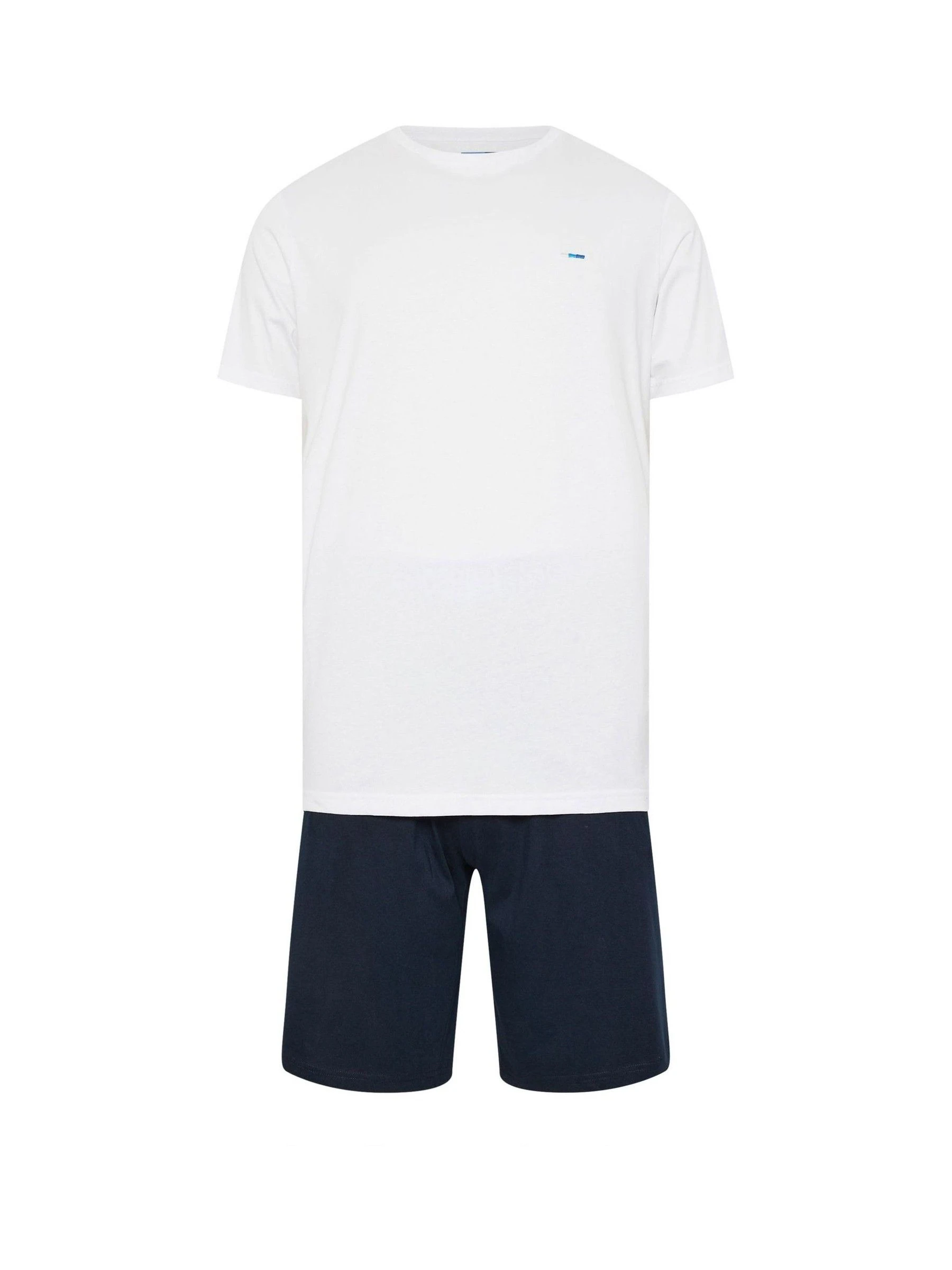 Wit / marineblauw - BadRhino Big & Tall Lounge 100% Cotton Shorts & T-Shirt Set