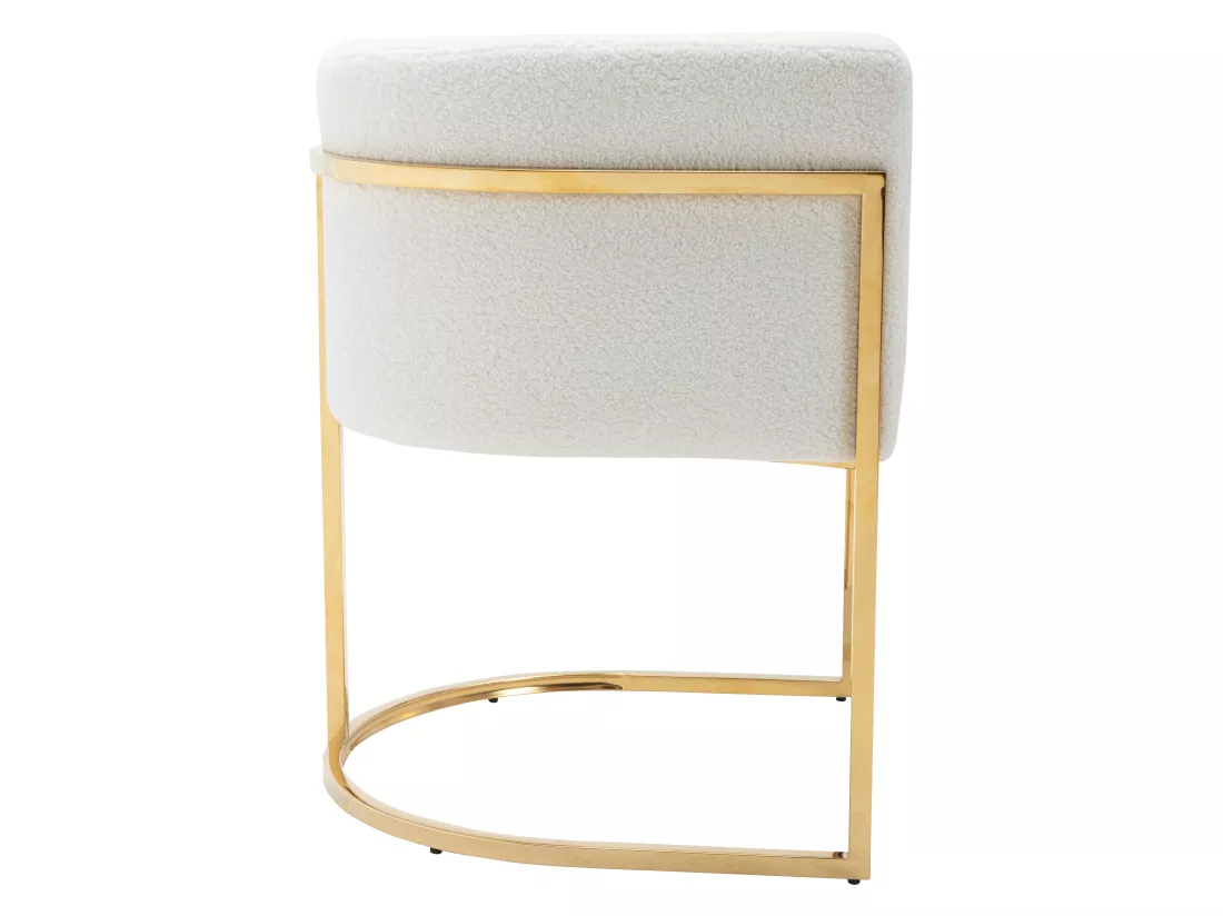 Chaise avec accoudoirs - Tissu bouclette et acier inoxydable - Blanc et doré - PERIA de Pascal MORABITO