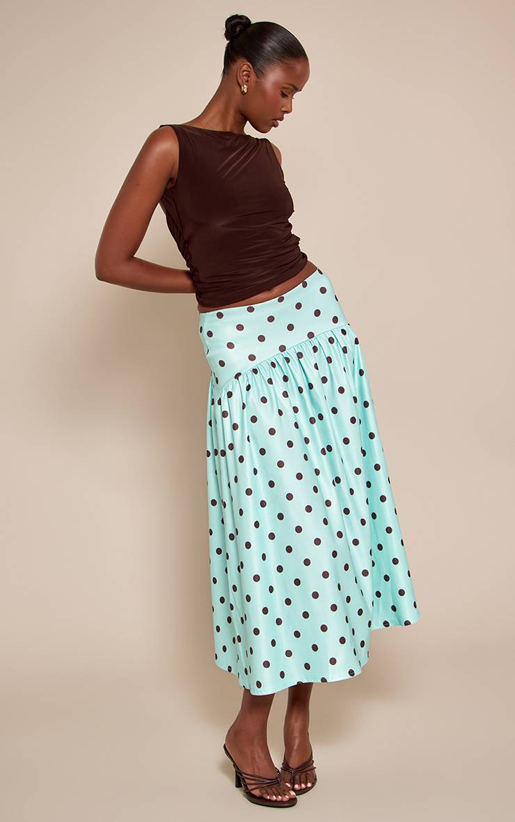 Vert Menthe Jupe Midaxi À Taille Basse En Tissu Extensible Tissé À Pois