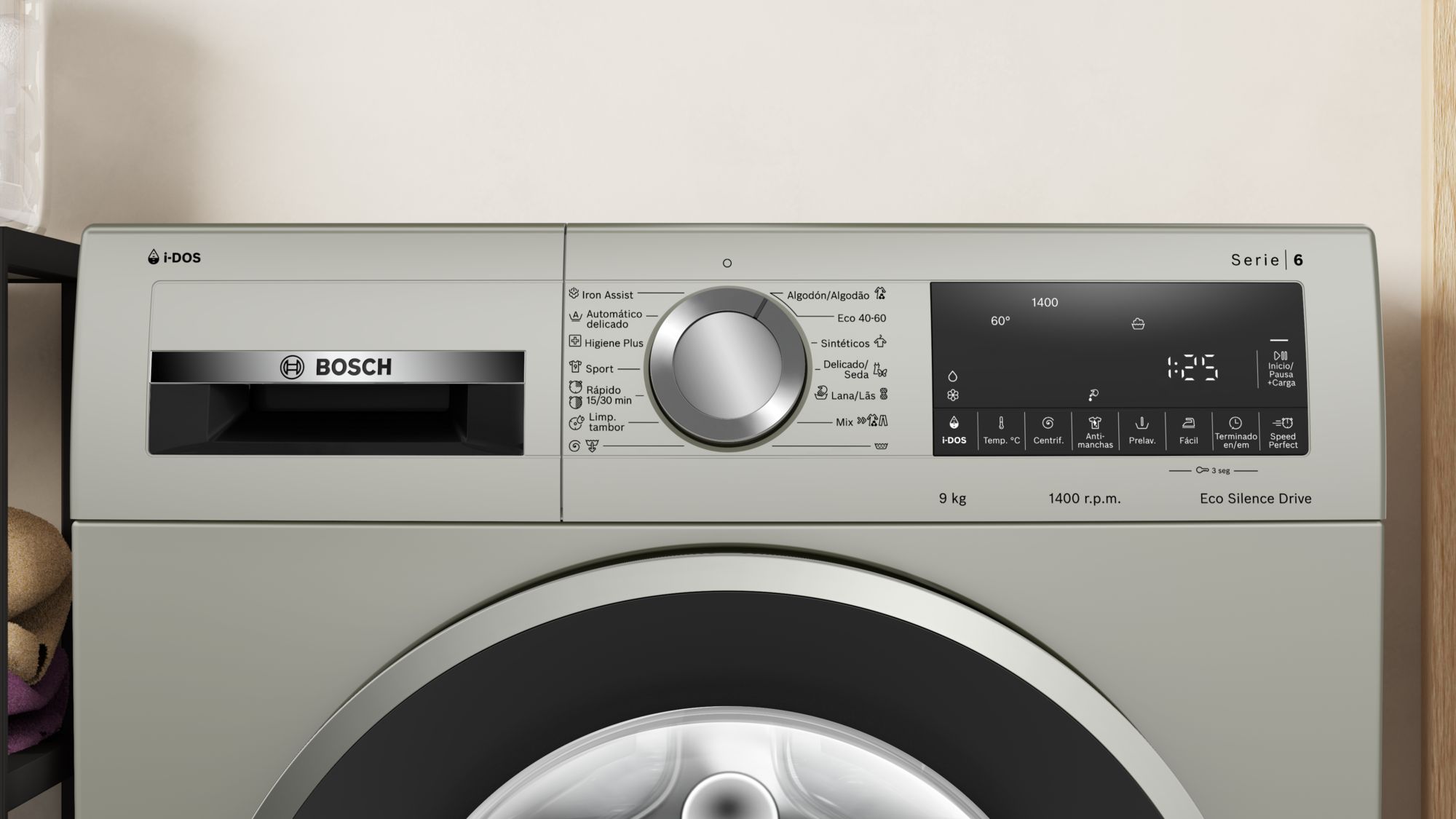 Máquina de lavar roupa de carregamento frontal Série 6, 9 kg, 1400 rpm, aço inoxidável WGG244FAES