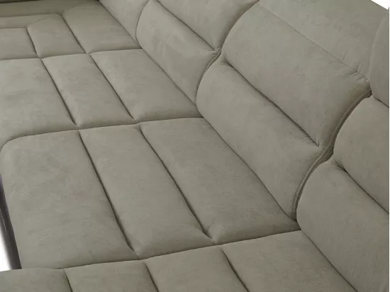 Canapé d'angle panoramique convertible en tissu et simili BOILEAU - Bicolore beige/marron - Angle droit