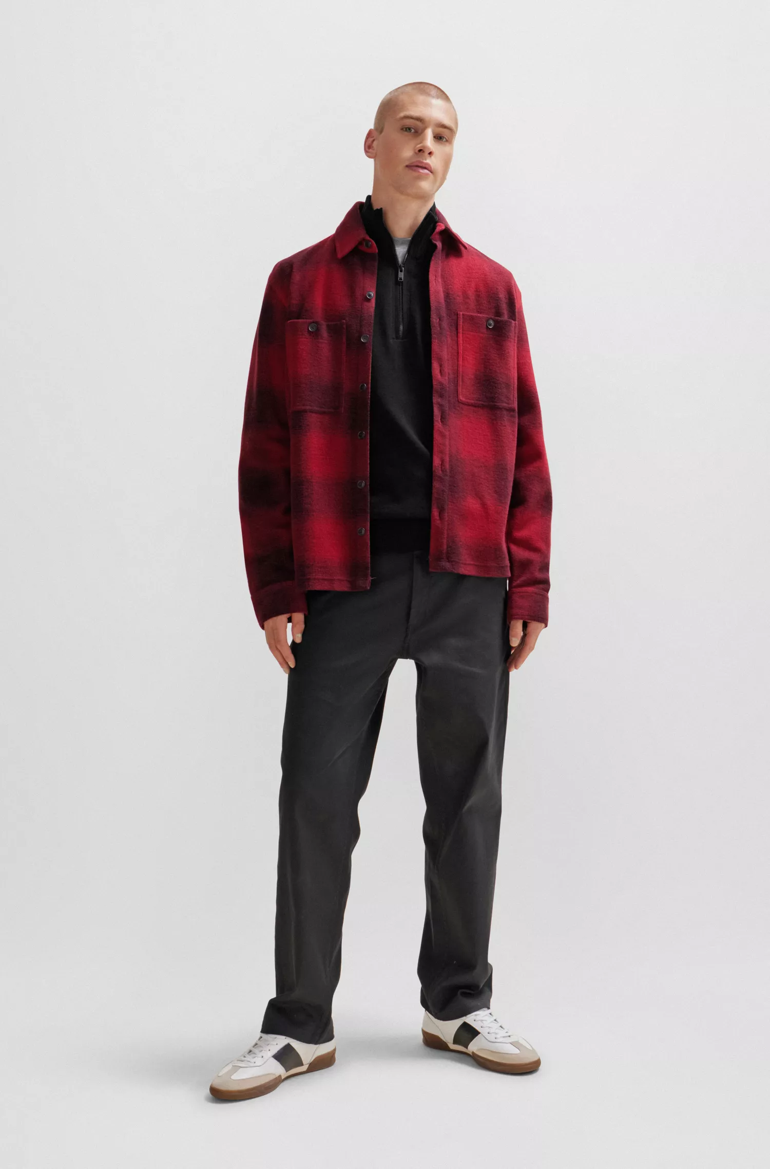 Suéter de malha BOSS laranja com zíper no pescoço, em algodão e cashmere.