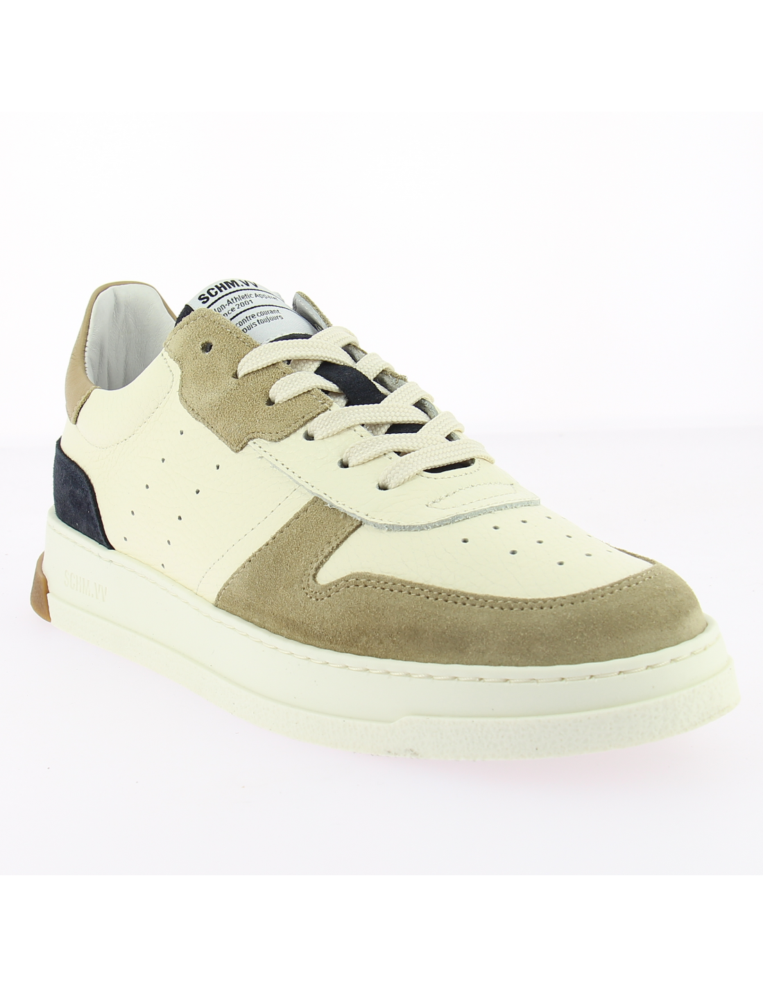 schmoove baskets de ville homme order sneaker cuir blanc/beige/noir