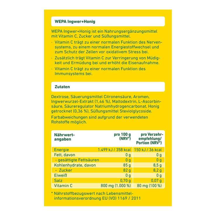 Wepa Ingwer + Honig + Vitamin C Pulver, 10X10 g