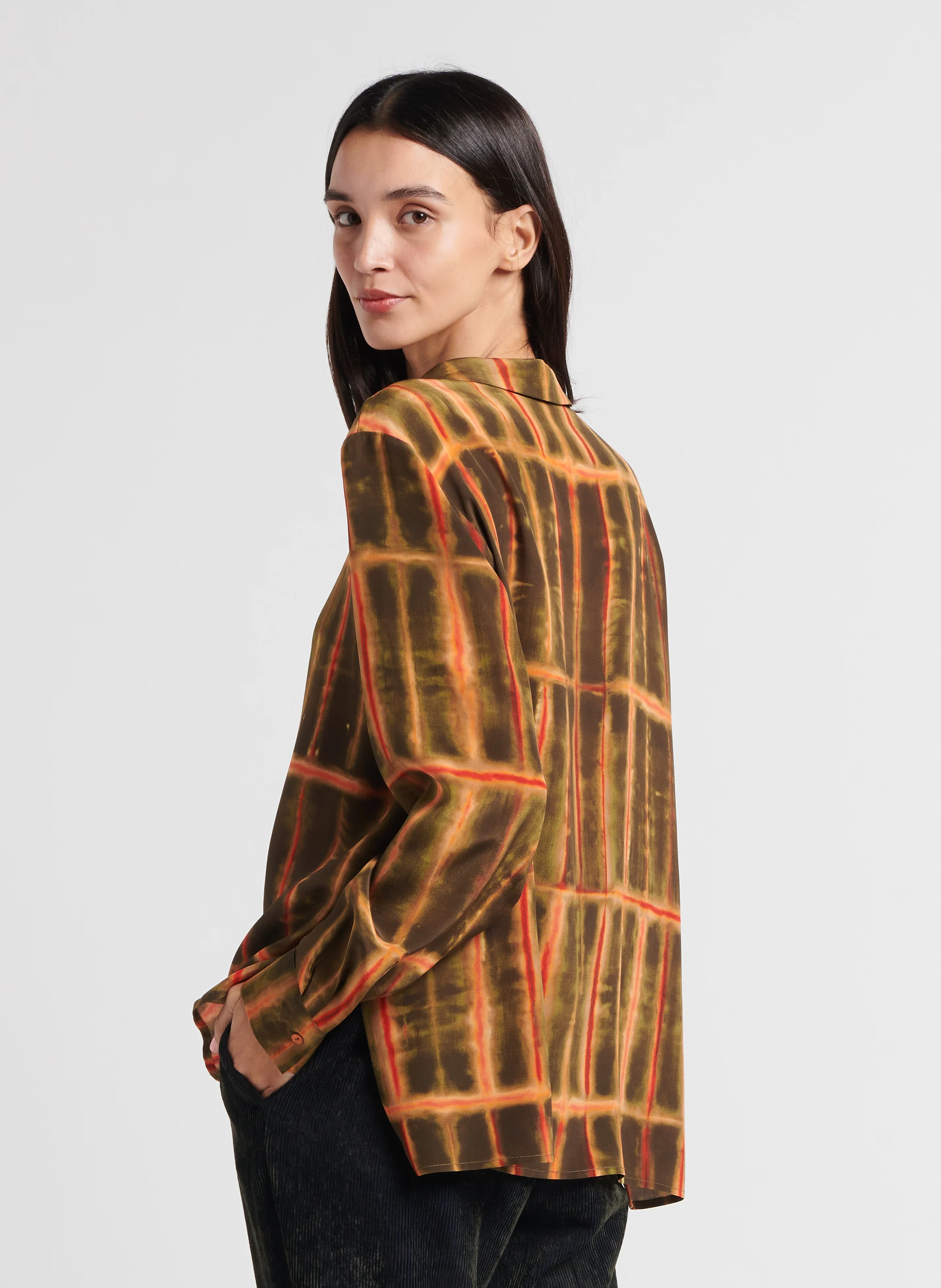 SACHI - Blouse ample imprimée en soie | Orange
