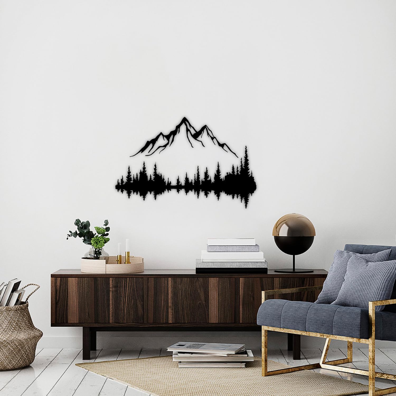 Metall Wandkunst Berg und Wald Metall Wanddekoration, große Wandskulptur für rustikales Zuhause, Innen und Außenbereich, Moderne Deko, Bilder für Zuhause Büro Wohnzimmer (Berg 2, Groß, Black/Black)