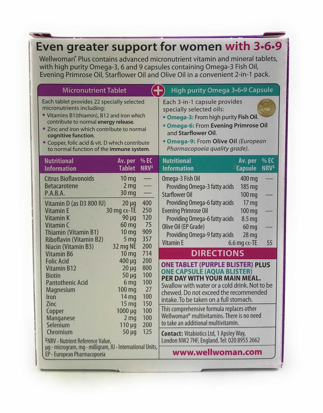 Vitabiotics Wellwoman Plus 3-6-9 28 comprimidos + 28 cápsulas