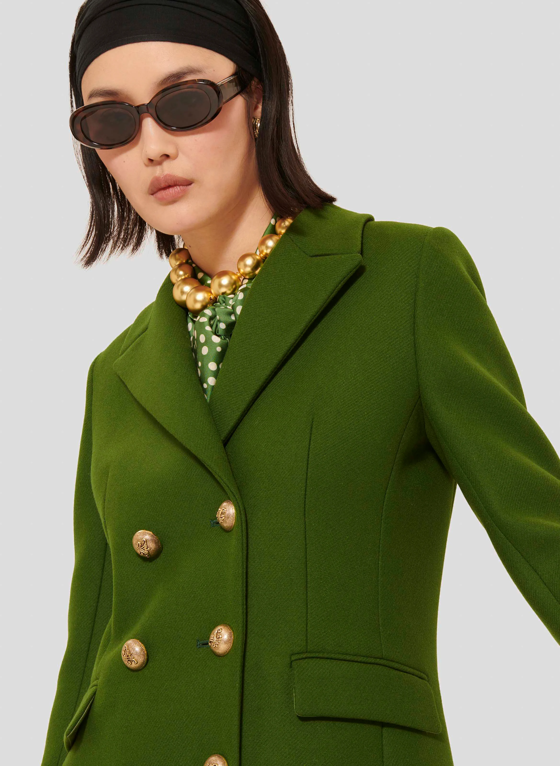 MARCY - Manteau droit en laine mélangée | Vert