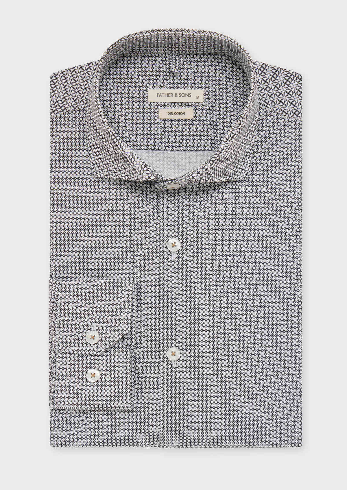 Chemise sport Slim en popeline de coton blanc à motif fantaisie noir