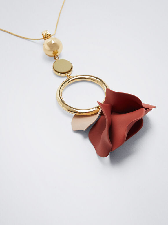 Colar com flor e esmalte - Multicolorido