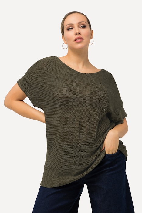 Pullover, Palmen, oversized, U-Boot-Ausschnitt, Halbarm