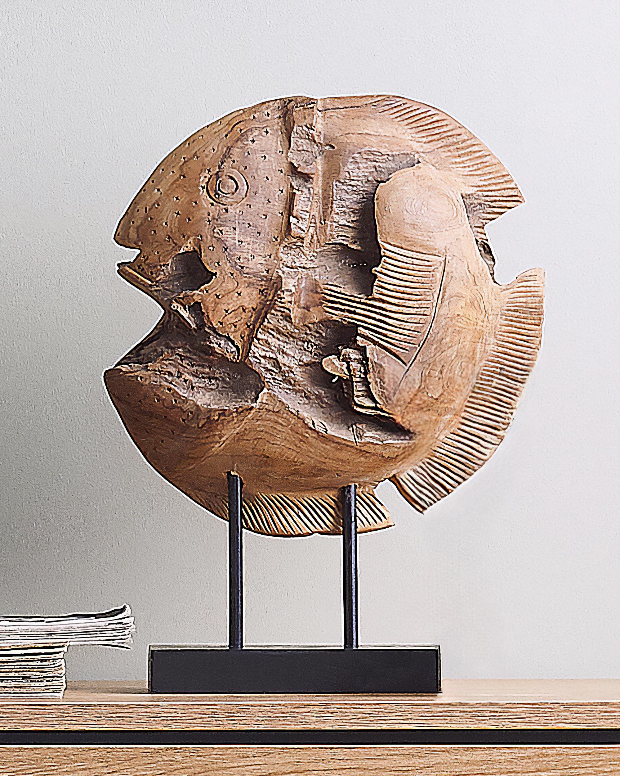 Figuur Vis PLAICE FISH Teakhout Bruin