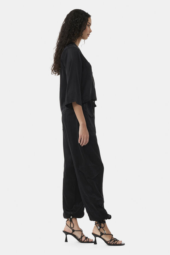 Ganni Washed Satin Pocket Pants Black