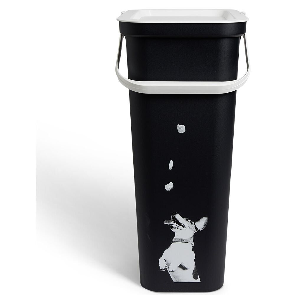 Conteneur à croquettes 25L motif chien et biscuits plastique noir