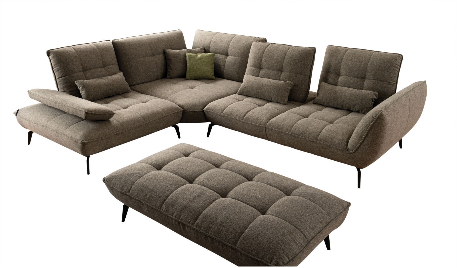vito Ecksofa mit Hocker TICONA L Amsterdam khakigrün